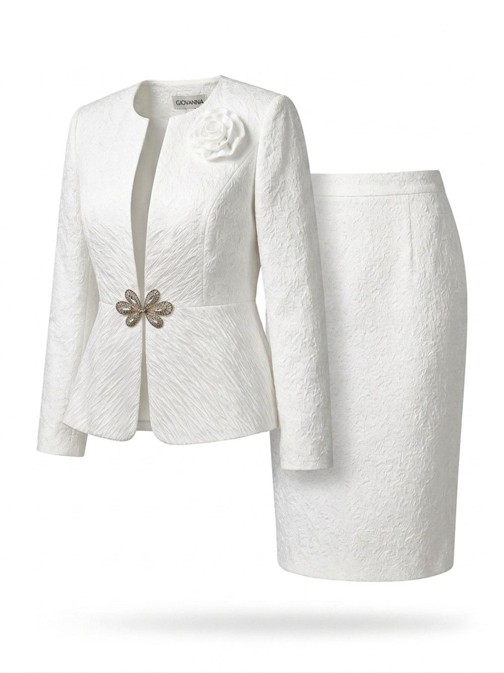 White Textured Pencil Skirt